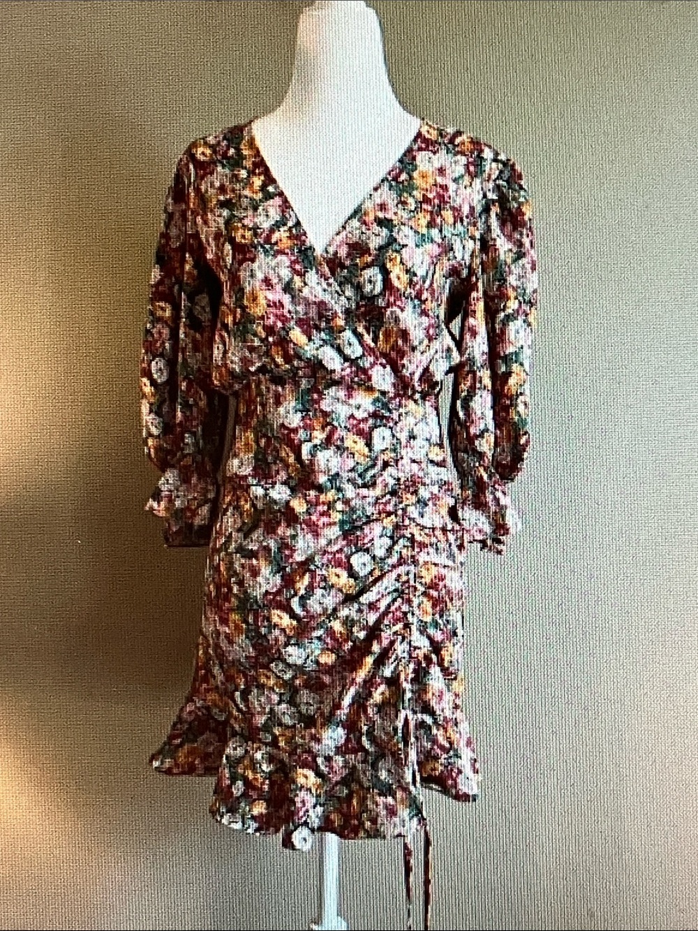 Boohoo Burgundy Multi Floral Wrap Mini Dress